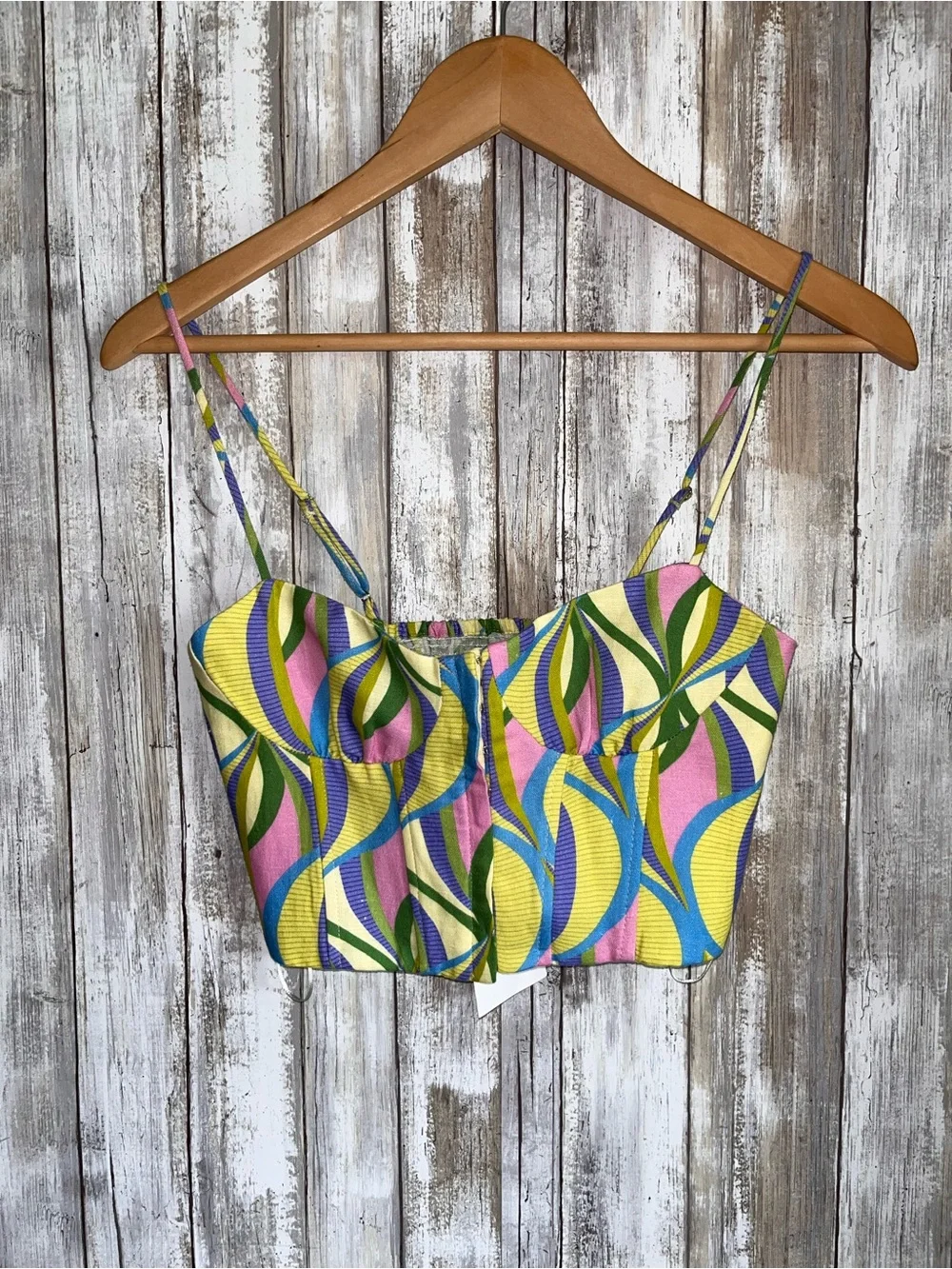 Zara Linen Blend Retro Swirl Corset Bustier Cami Top XS Multicolor NWT - Picture 2 of 7